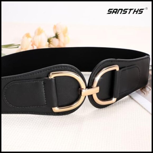 Vintage Wide Stretchy Belt Chunky Buckle Elastic Adjustable Waist Belt main image 5
